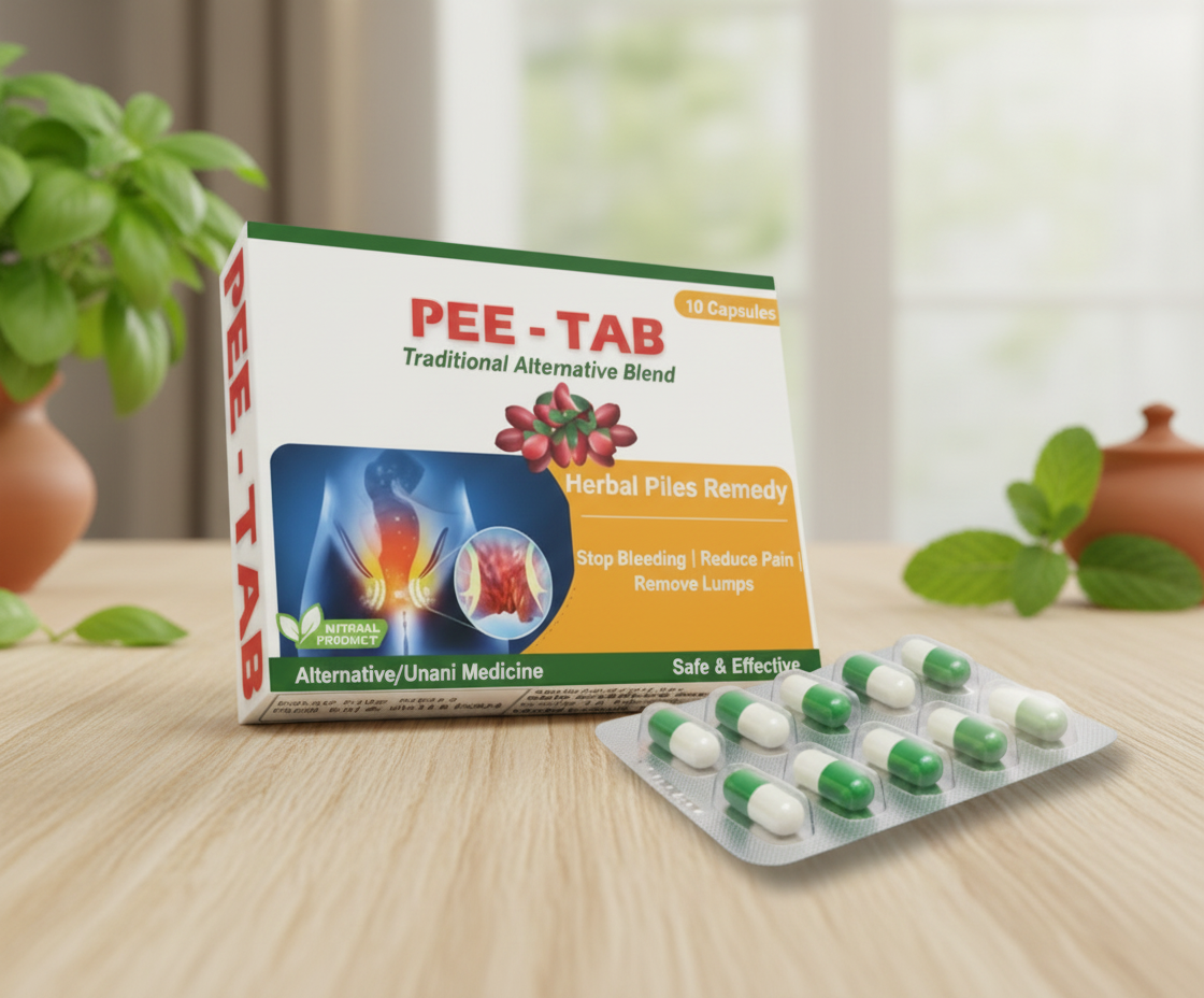 Pee Tab - Unani Remedy for Piles Relief in natural wellness setting